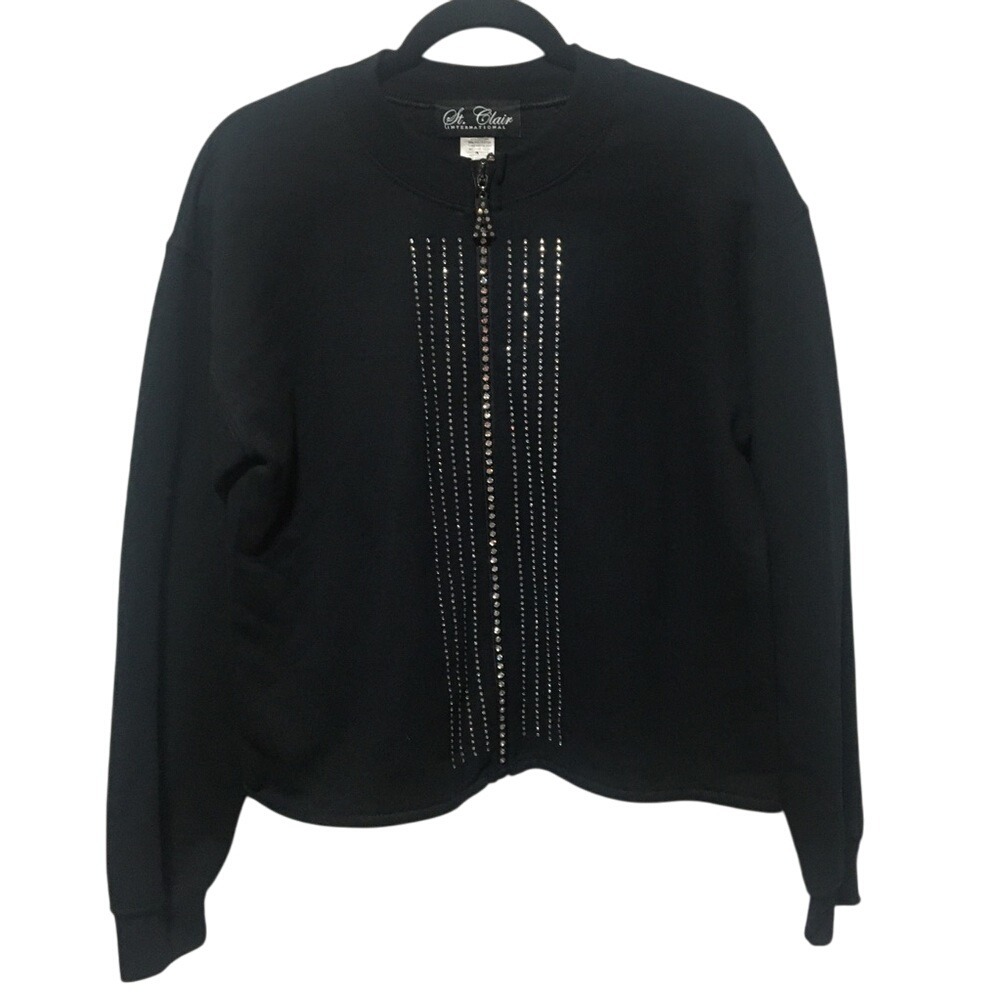 Y2k‎ Jacket Bedazzled Cardigan Rhinestone Zip Up Retro Euphoria Black